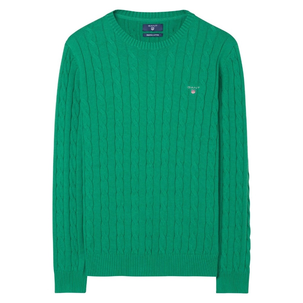 GANT Cotton Cable Crew Sweater Men's Green